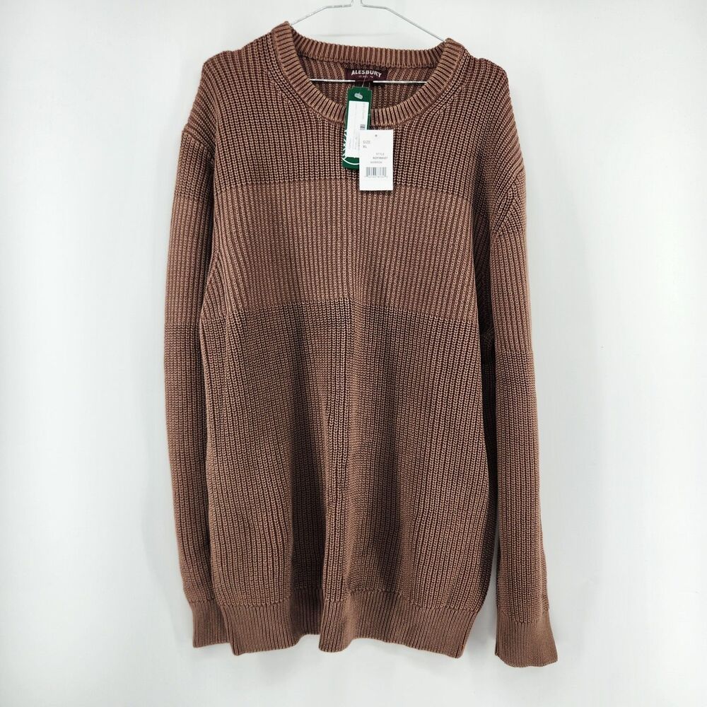 Alesbury‎ Men's Brown XL Stone Washed Shake Stripe Crewneck Sweater NWT